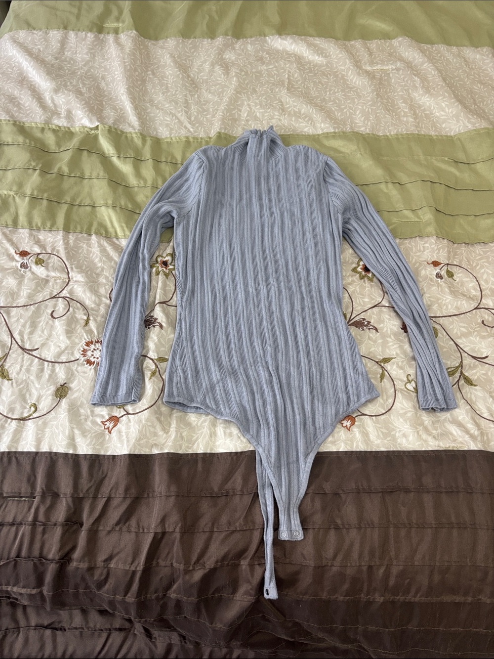 Abercrombie & Fitch Light Blue/ Gray Ribbed Mock Neck Long-Sleeve Bodysuit